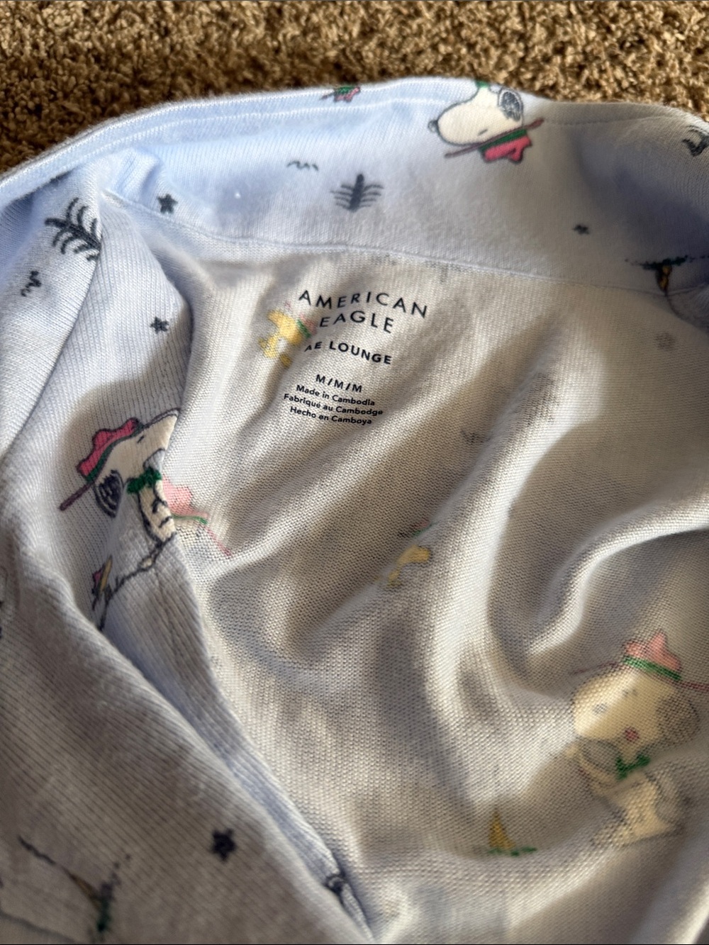American Eagle Outfitters Light Blue Snoopy & Woodstock Pajama Set Sz M New - Picture 4 of 5